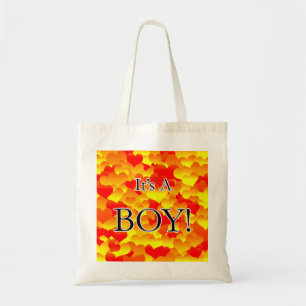 Bolsa Tote É um menino! Corações Vermelhos e Amarelos