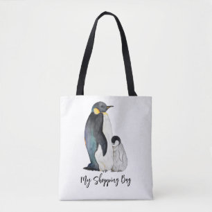 Bolsa Tote É uma família de pinguins desenhando aquarela