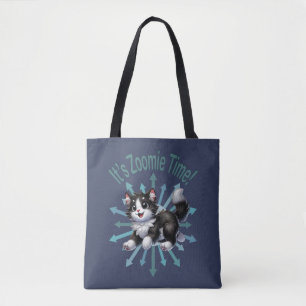 Bolsa Tote É Zoomie Time White Black & White Cat
