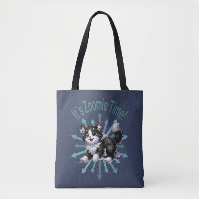 Bolsa Tote É Zoomie Time White Black & White Cat (Frente)