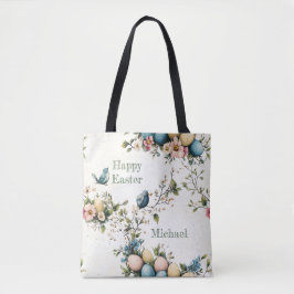Bolsa Tote Easter Spring Birds Pastel Eggs Watercolor Floral