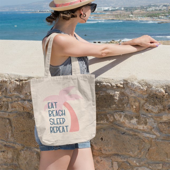 Bolsa Tote Eat Beach Sleep Repetir Árvore de Palma de Aquarel (Criador carregado)