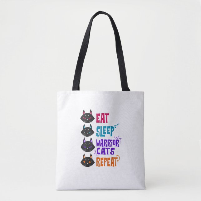 Bolsa Tote Eat Sleep Cat Warrior Repeat Cat Lover  (Frente)