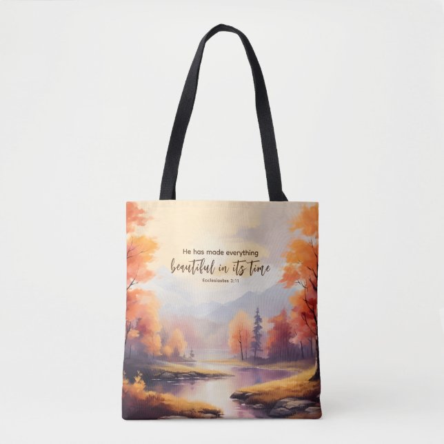 Bolsa Tote Eclesiastes 3:11 Bíblia Verso Cair Aquarela (Frente)