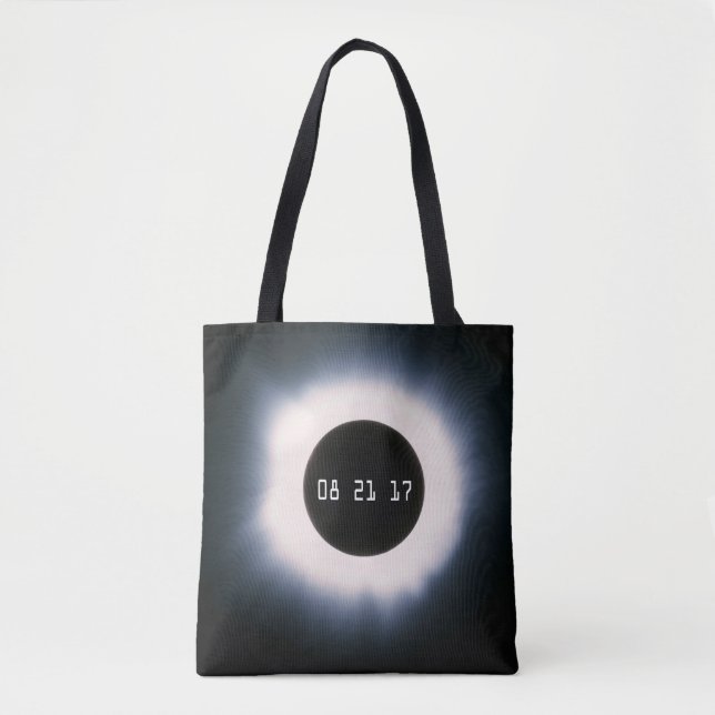 Bolsa Tote Eclipse Solar Total de agosto de 2017 em preto e b (Frente)
