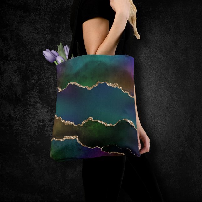 Bolsa Tote Edgy Agate | Teal de Toneladas de Joias Moody Escu (Criador carregado)