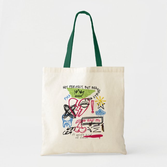 Bolsa Tote Edgy Graffiti Doodle Heart & Urban Sketch Collage (Frente)