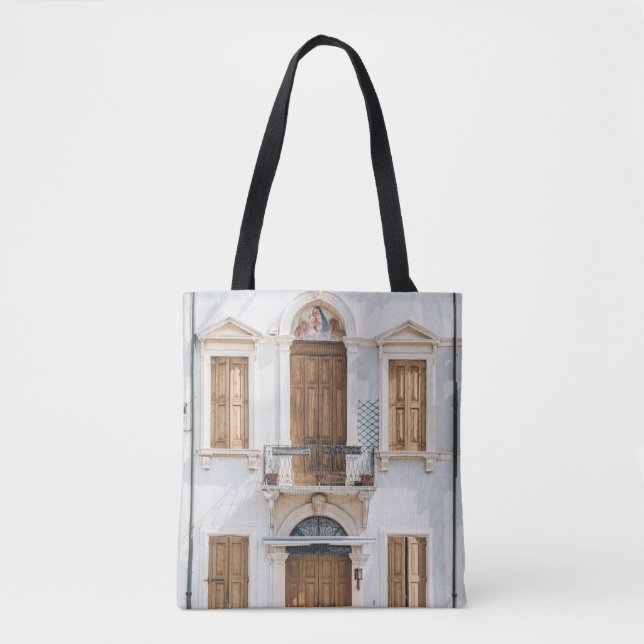 BOLSA TOTE EDIFÍCIO BRANCO CONCRETO COM PORTAS DE MADEIRA E V (Frente)