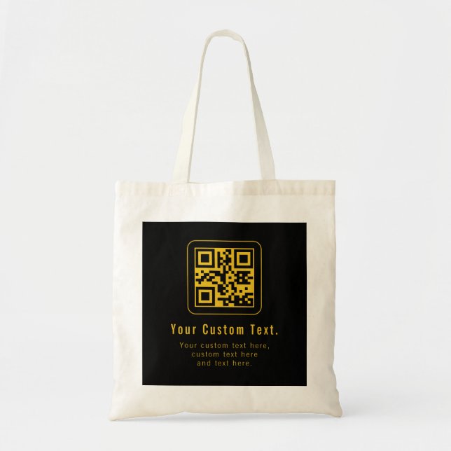 Bolsa Tote Editable QR Code & Text Template | Black & Gold (Frente)