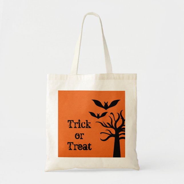 Bolsa Tote Eerie Bats Halloween Trick ou Treine Bag, Laranja (Frente)