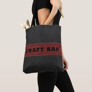 Bolsa Tote Efeito costurado do falso couro preto e vermelho