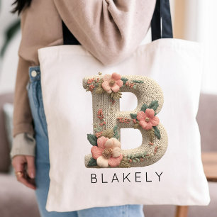 Bolsa Tote Efeito de Bordado Floral com Monograma Personaliza