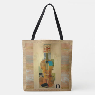 Bolsa Tote Efeito de madeira da grão da composição do violino