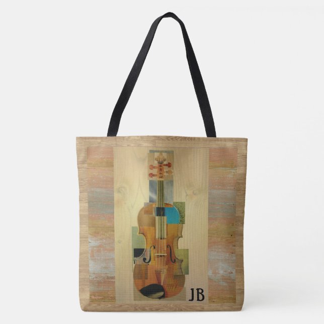 Bolsa Tote Efeito de madeira da grão da composição do violino (Frente)
