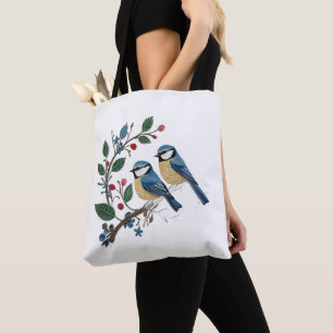 Bolsa Tote Efeito de Quilling de Cottage Pássaros em uma vide