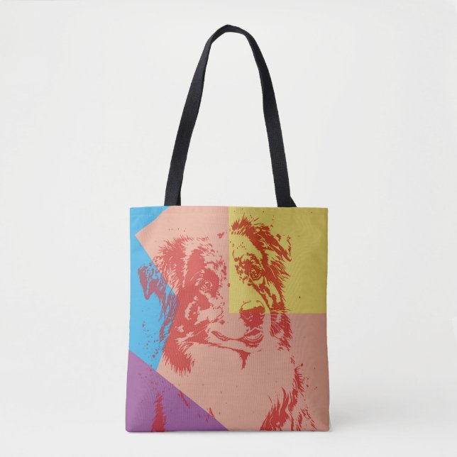 Bolsa Tote Efeito pop de Arte - Pastor Australiano/Sobreloso  (Frente)