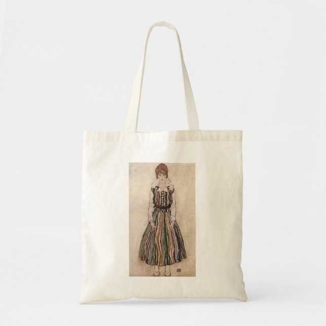Bolsa Tote Egon Schiele - Edith Schiele no vestido listrado (Frente)