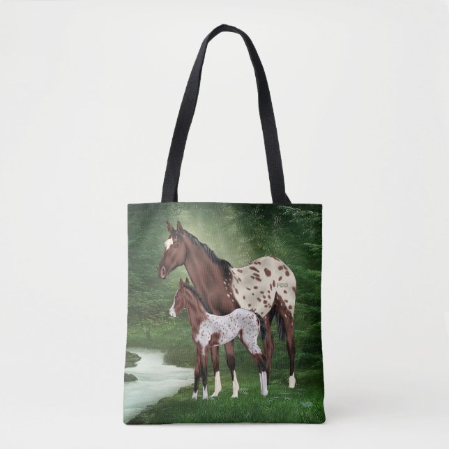 Bolsa Tote Égua e potro de cavalo Appaloosa (Frente)