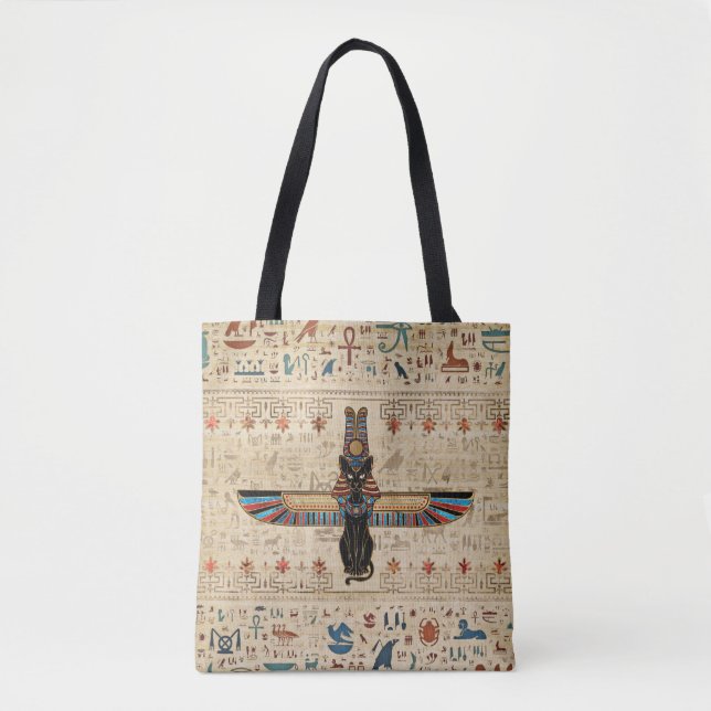 Bolsa Tote Egyptian Cat - Bastet on papyrus (Frente)
