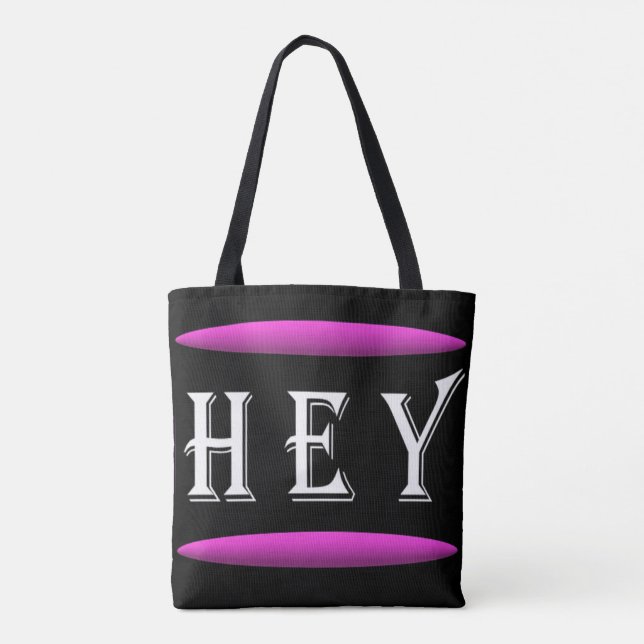 Bolsa Tote Ei design de arte em preto e roxo mais branco (Verso)