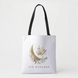 Bolsa Tote Eid Mubarak | Caligrafia árabe | Lua Dourada