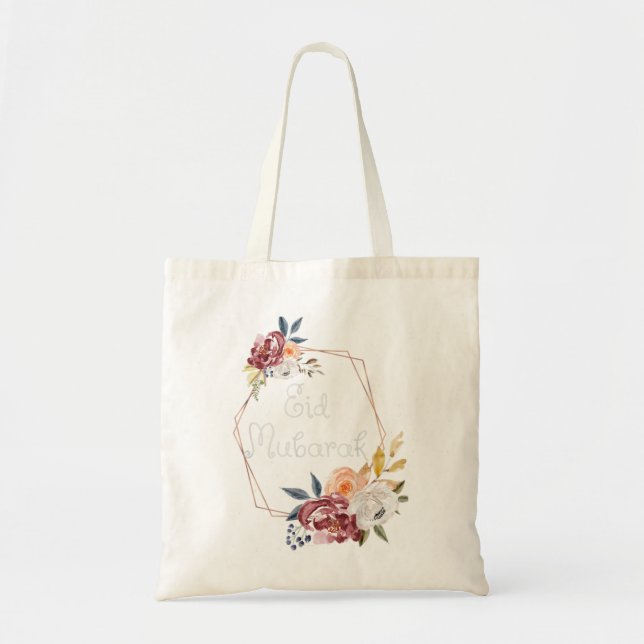 Bolsa Tote Eid Mubarak, Presente Islâmico Floral para Mulher  (Frente)