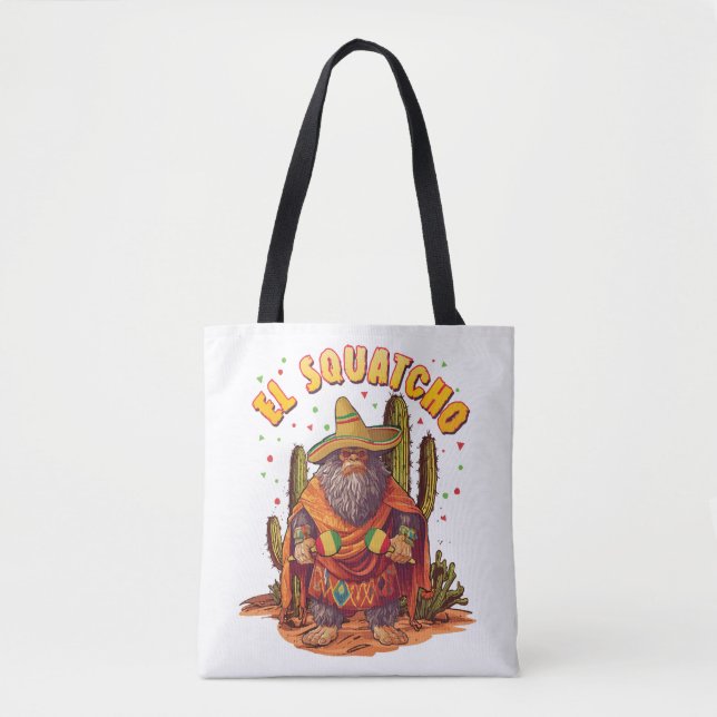 Bolsa Tote El Squatcho Bigfoot com Maraca, Sombrero e Ponc (Frente)
