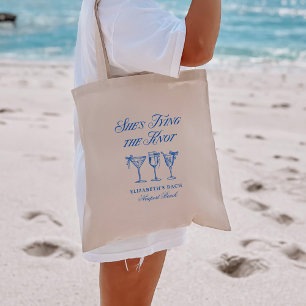 Bolsa Tote Ela Está Amarrando O Nó Costeira Elegante Desenhad