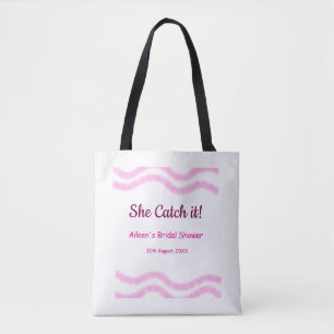 Bolsa Tote Ela pega linhas espiral rosa em aquarela casamento