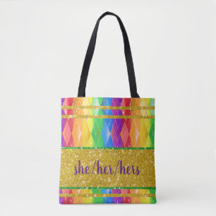 Bolsa Tote ela pronunciou o orgulho do arco-íris glitter argy