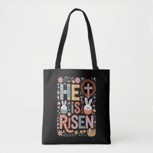Bolsa Tote Ele é Risen Jesus Floral Coelho da Páscoa Coelho d