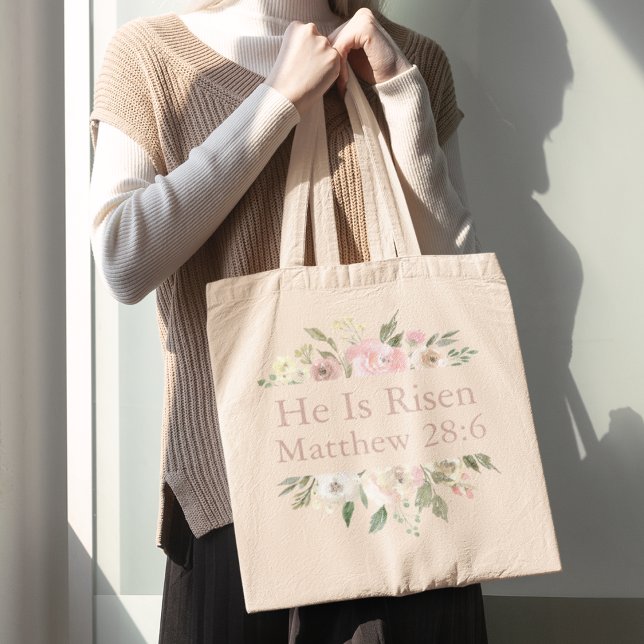 Bolsa Tote Ele é Risen Rosa Linda Páscoa Religiosa Floral (Criador carregado)