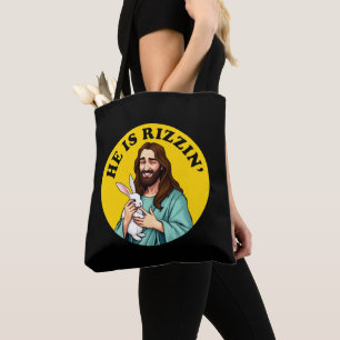 Bolsa Tote Ele É Rizzin Engraçado Jesus Dia da Páscoa Cristã