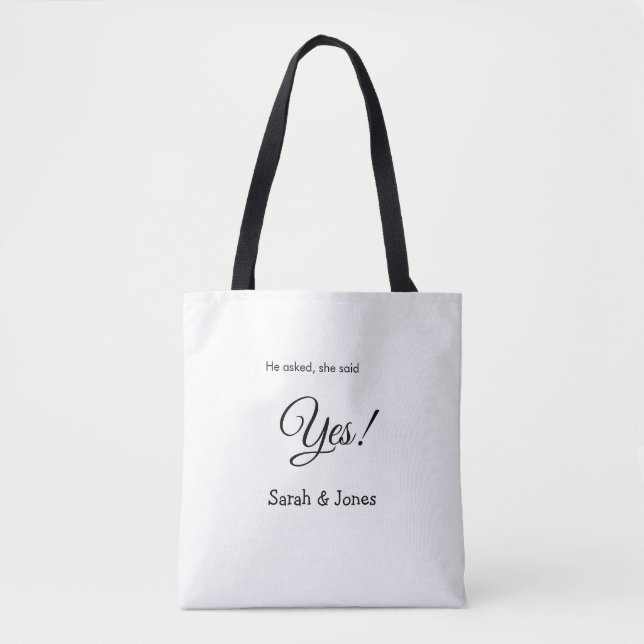 Bolsa Tote Ele perguntou ela disse sim noivado simples minima (Frente)