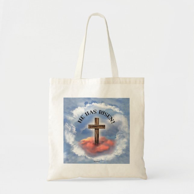 Bolsa Tote Ele Ressuscitou Cruz Áspera Com Nuvens (Frente)