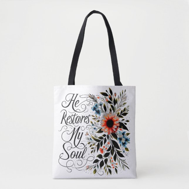 Bolsa Tote Ele restaura a minha alma floral (Frente)