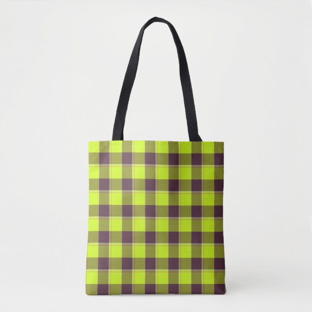 Bolsa Tote Electric Lime and Livid Brown Plaid (Frente)