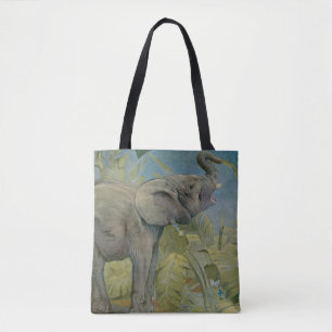 Bolsa Tote Elefante africano vintage na selva, EJ Detmold