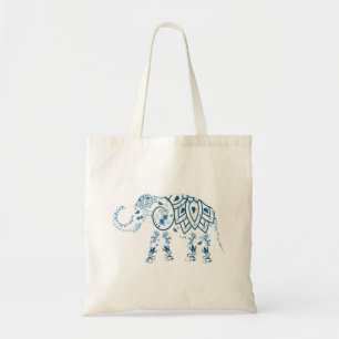 Bolsa Tote Elefante Azul com Padrão Ornamentado