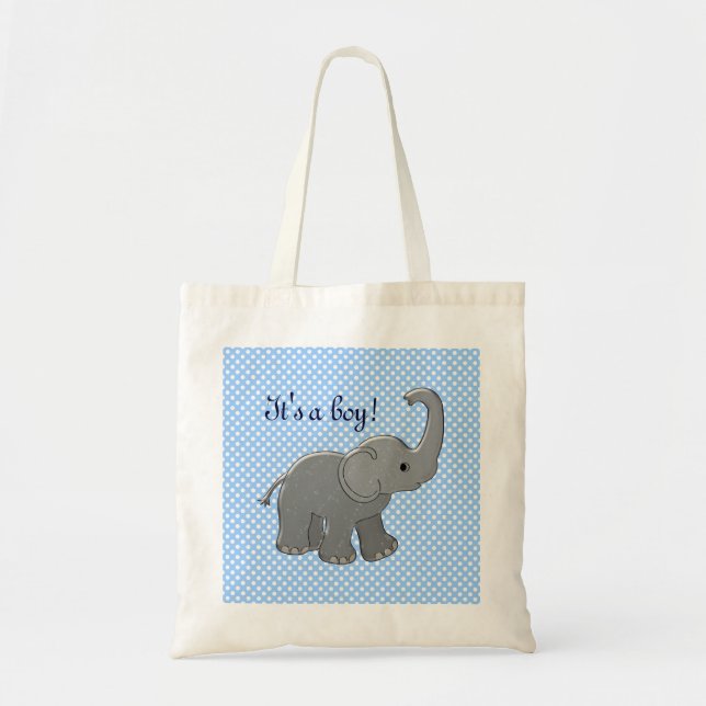 Bolsa Tote elefante azul do chá de fraldas (Frente)