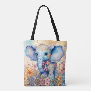 Bolsa Tote Elefante Bebê em Jardim Pastel