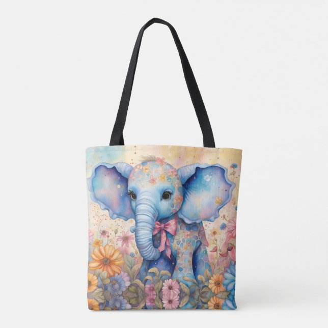 Bolsa Tote Elefante Bebê em Jardim Pastel (Verso)