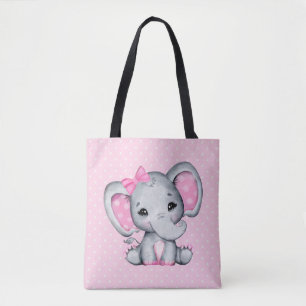 Bolsa Tote Elefante-bebê rosa-claro com orelhas-Bolinhas