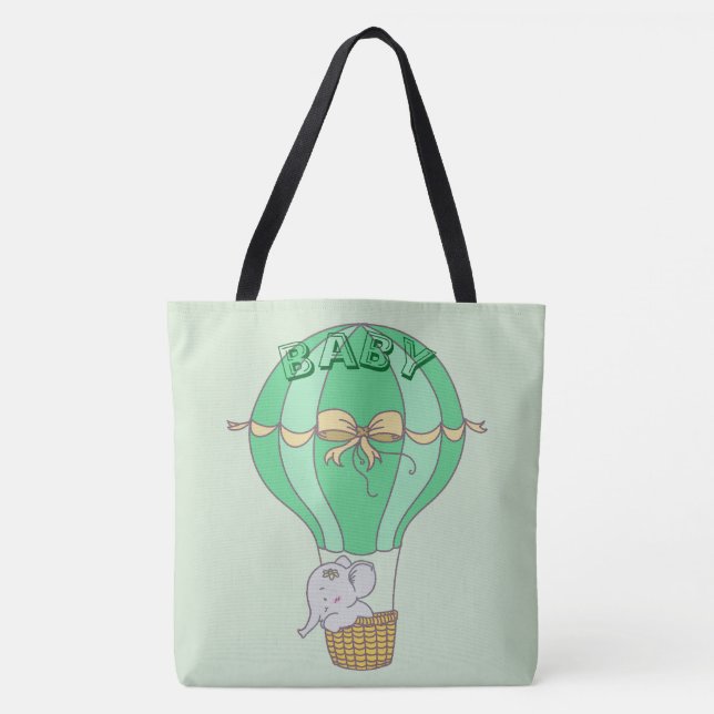 Bolsa Tote Elefante Bebê Voando em Balão Gênero Neutro (Frente)