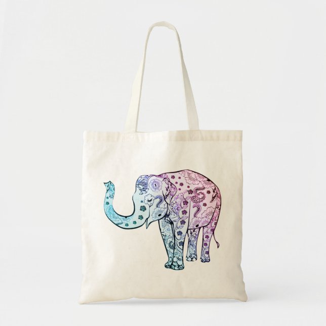 Bolsa Tote Elefante boémio Pastel floral (Frente)
