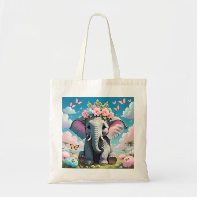 Bolsa Tote Elefante Bonito com coroa (Frente)