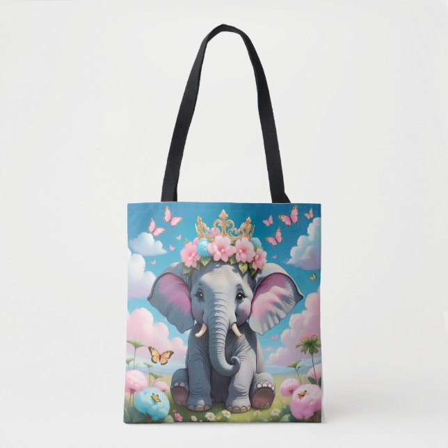Bolsa Tote Elefante Bonito com coroa (Frente)