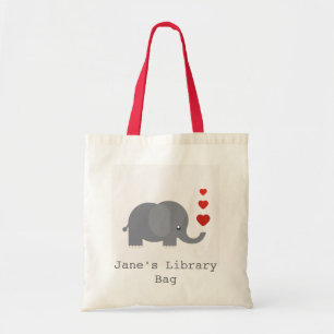 Bolsa Tote Elefante bonito com o saco da biblioteca do miúdo
