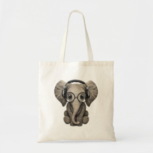 Bolsa Tote Elefante bonito DJ do bebê que veste fones de