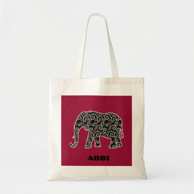 Bolsa Tote Elefante branco e preto personalizado (Frente)